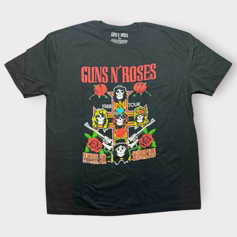 Guns‎ N Roses Appetite For Destruction 1988 Tour Graphic T-Shirt Black XXL